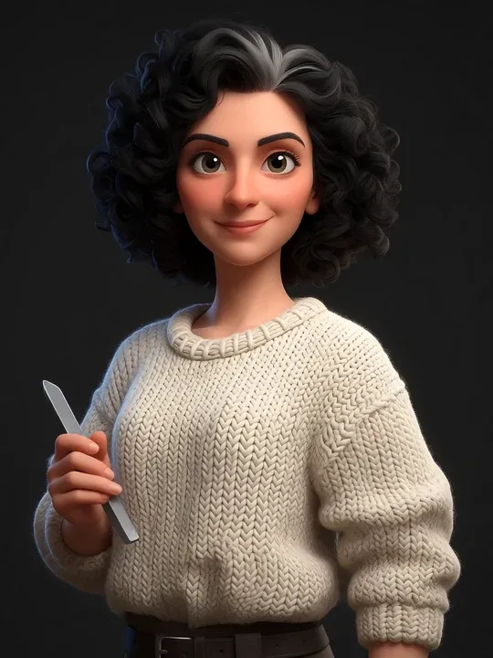 Lucia Ferraro: Schwarze Locken, grob gestrickter Pullover, Marmorstaub unter den Fingernägeln.