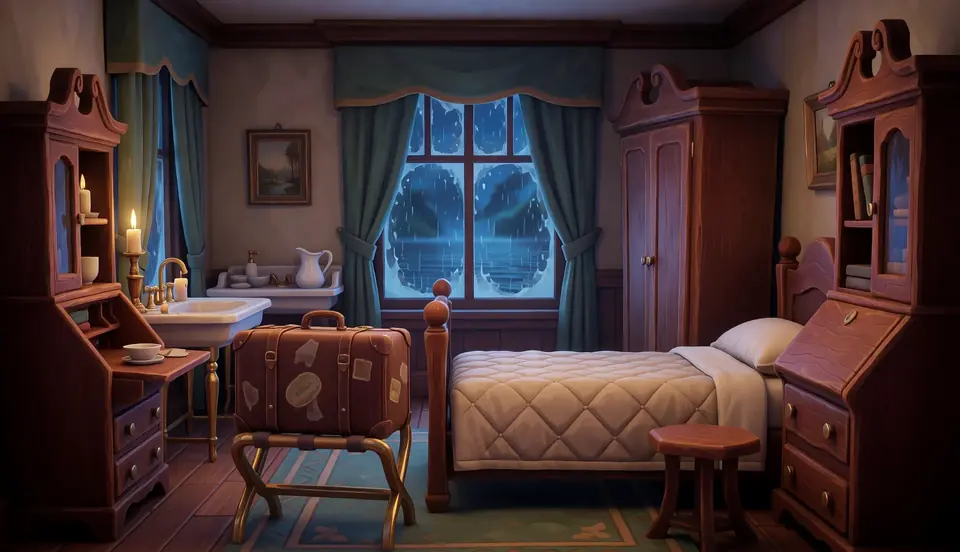 Gästezimmer Ost: Ein Gästezimmer mit Blick auf den See. Das Bett ist unberührt.
